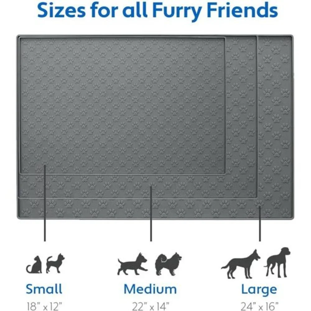 Silicone Pet Feeding Mat, 24x16, Waterproof Placemat for Dog and Cat Bowls